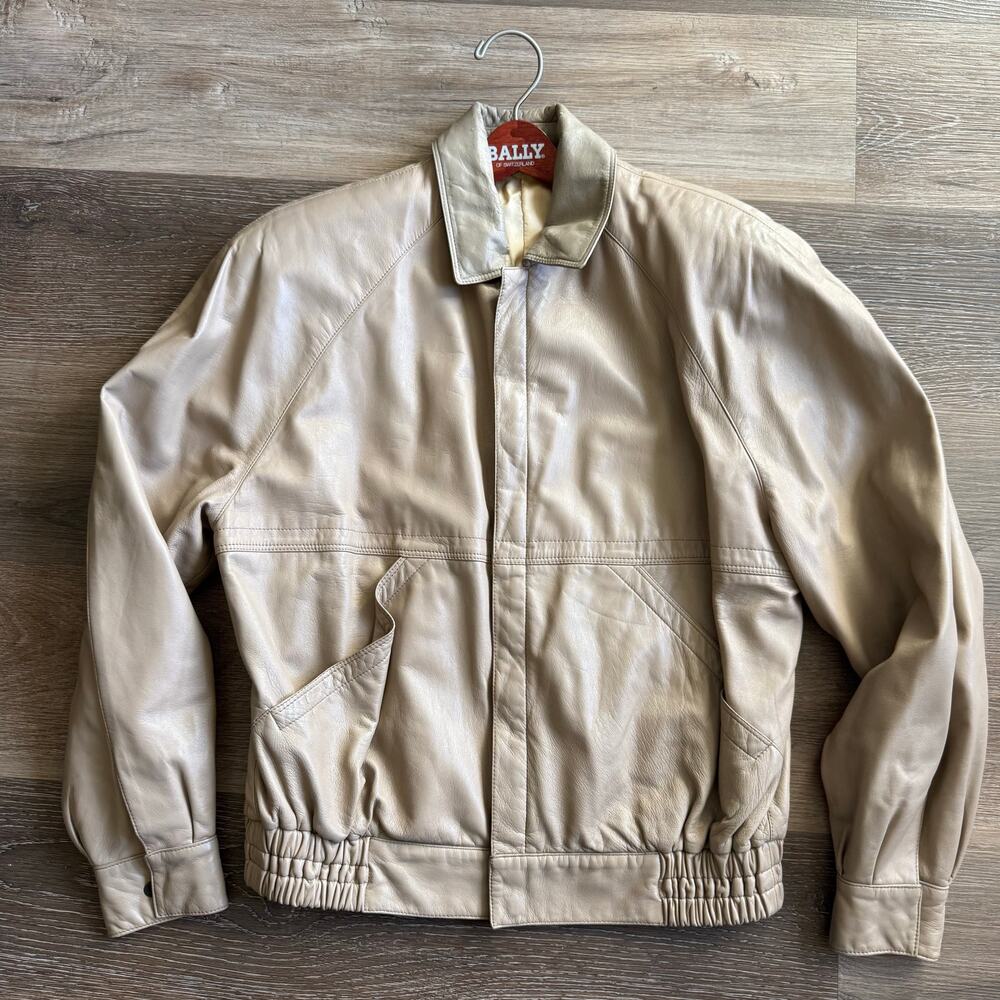 Vtg 90's Bally Italy Tan Leather Jacket Men’s 38 Bomber Style READ!
